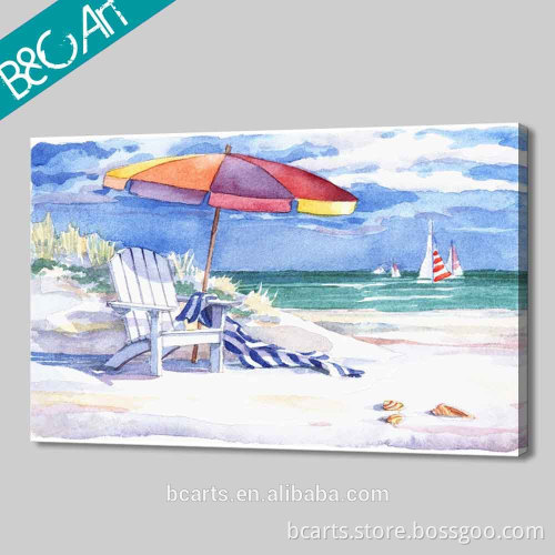 White beach photo painting bright colorful umbrella unique seascape oil painting
